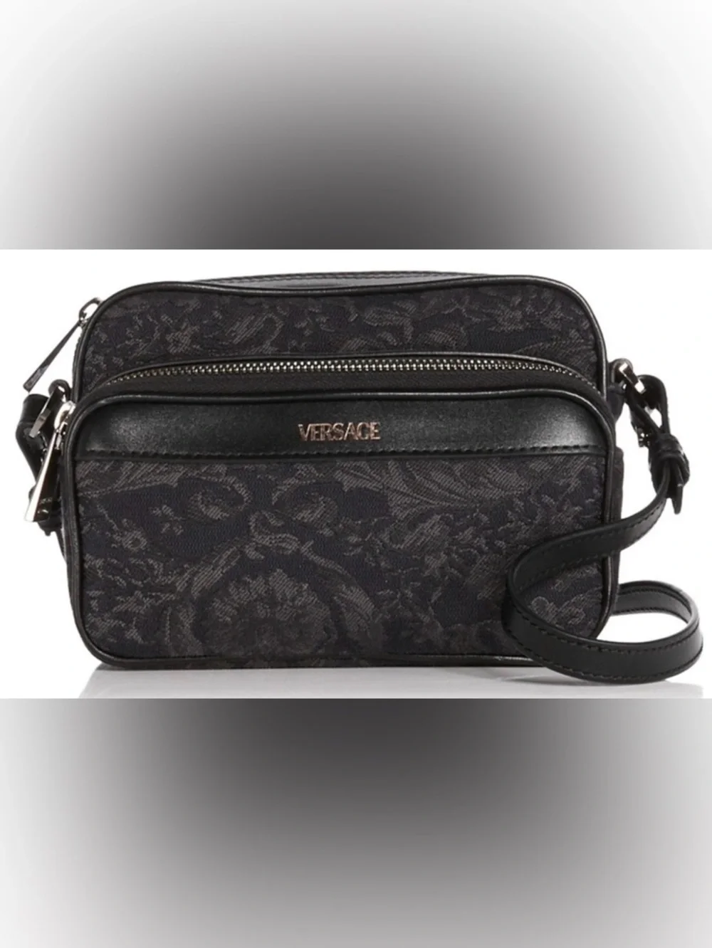 Versace Unisex Borocco Baroque Jacquard Logo Monogram Black Crossbody Bag NEW